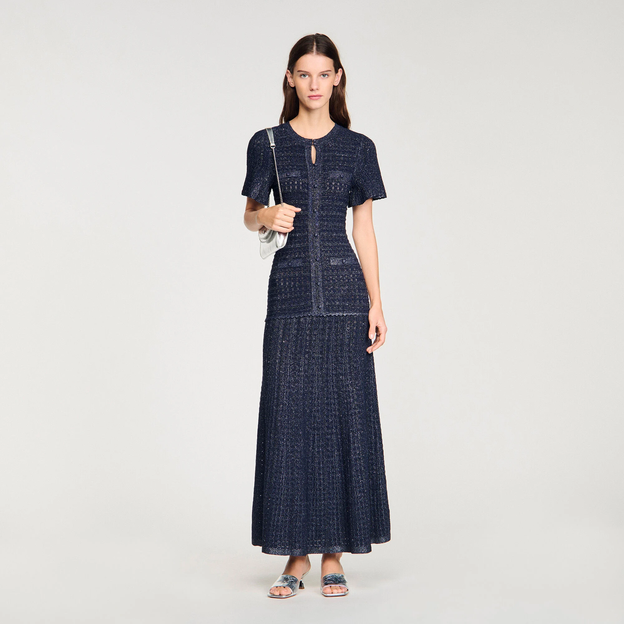 Strassstickad tröja maxi dress