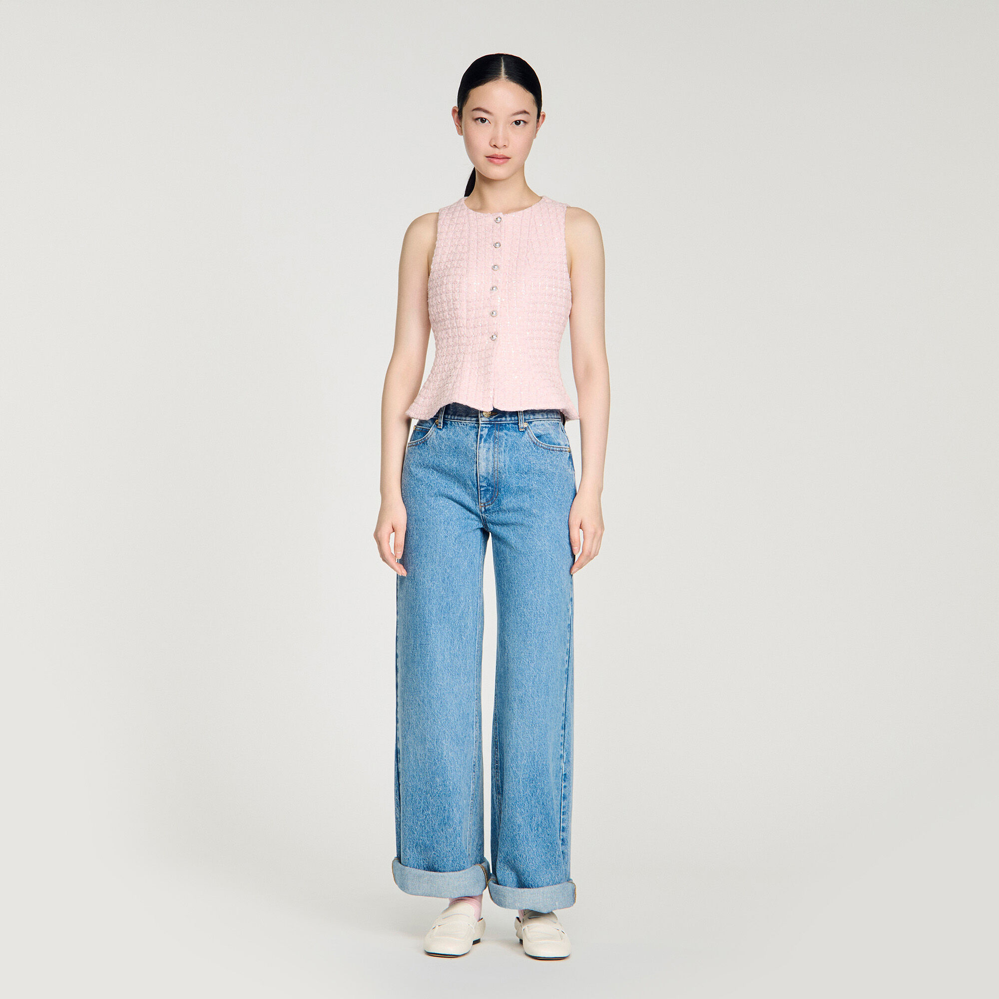 Glasbågad peplum-tweedvest