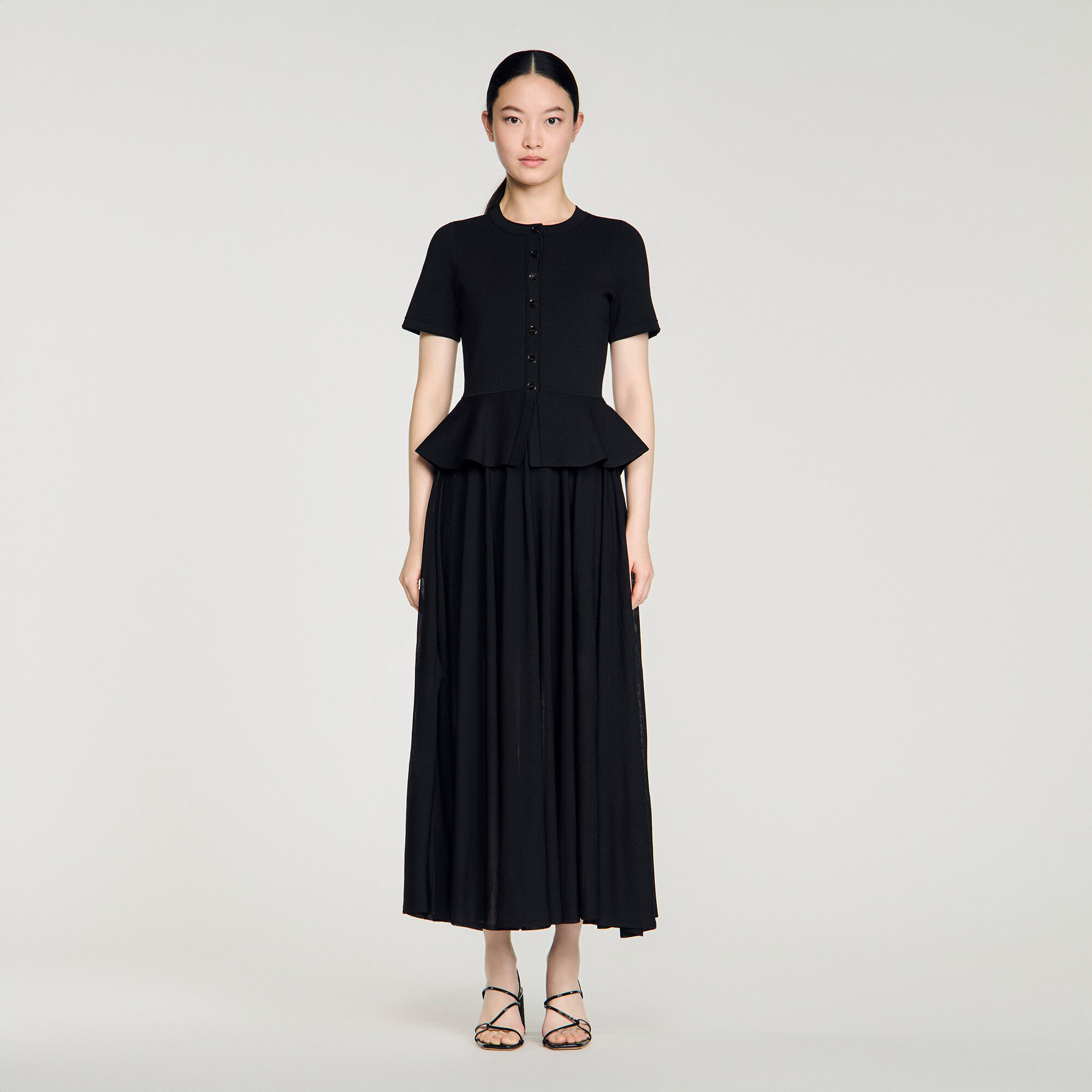 Peplum-knäppd maxirock