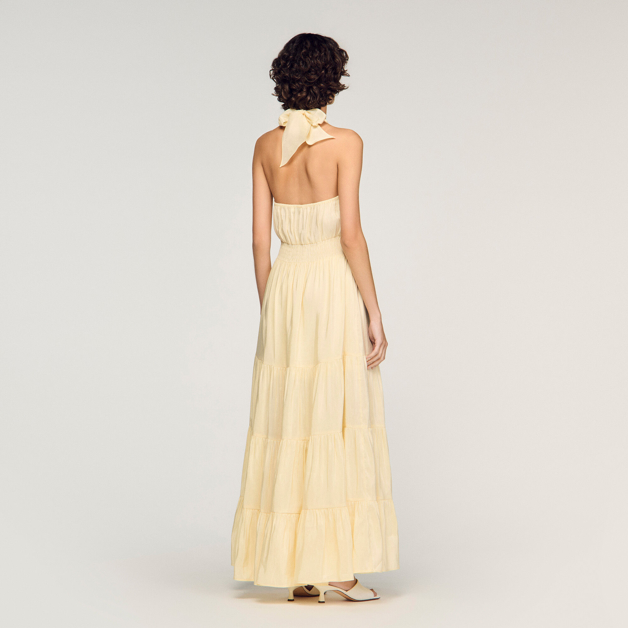Blomsterhals linne maxi-dress