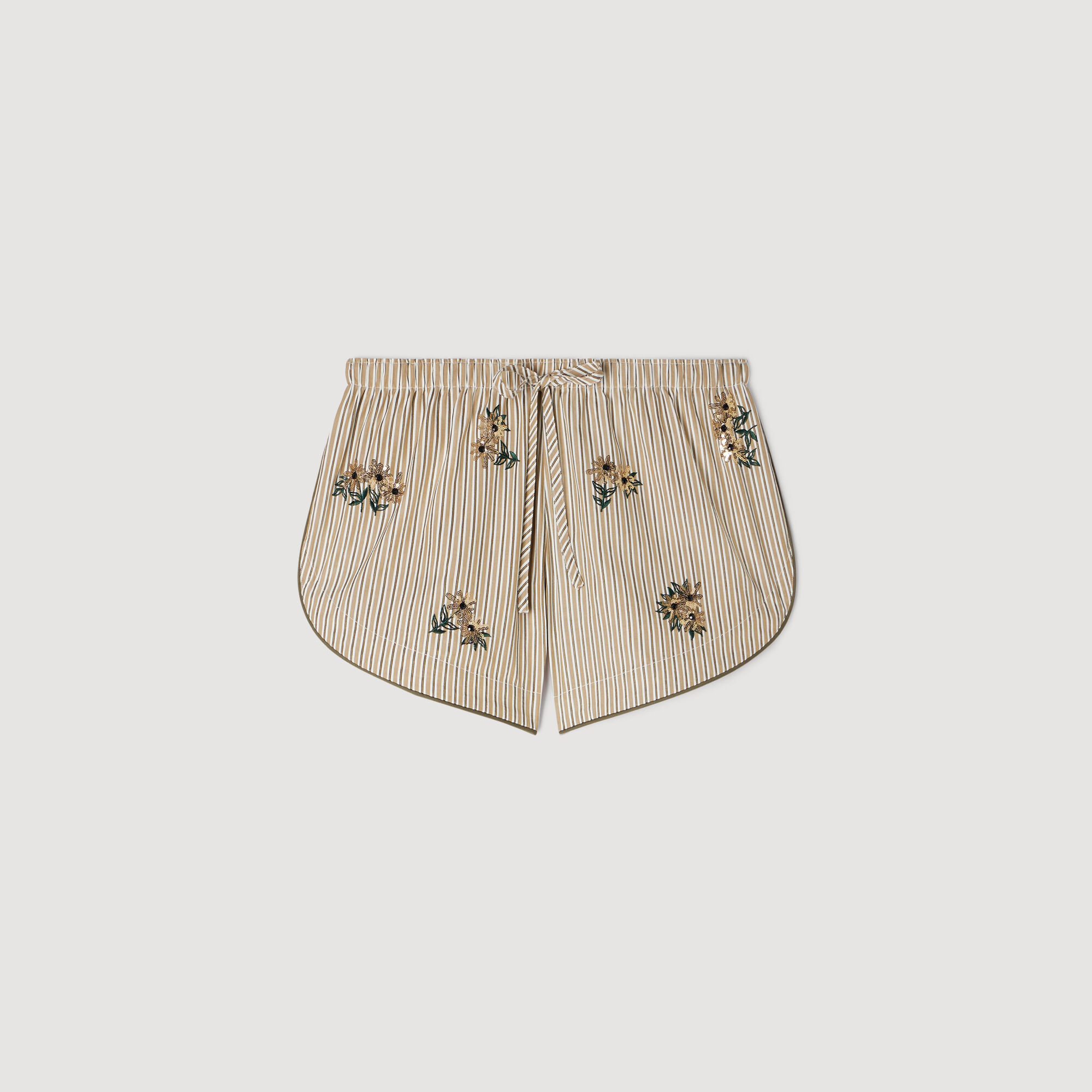 Blomstriga stickade streckade shorts