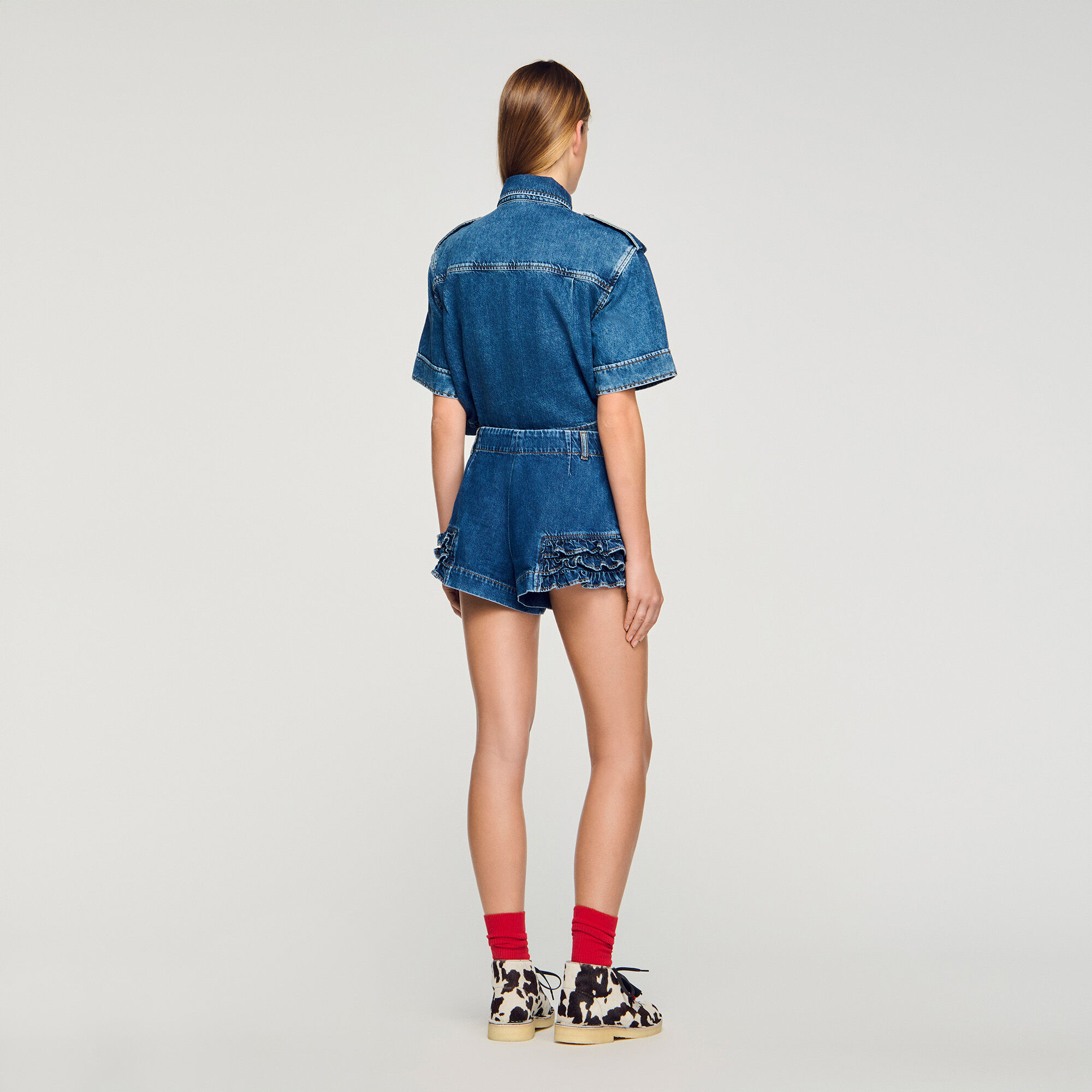 Ruffleskärmade jeansshortar
