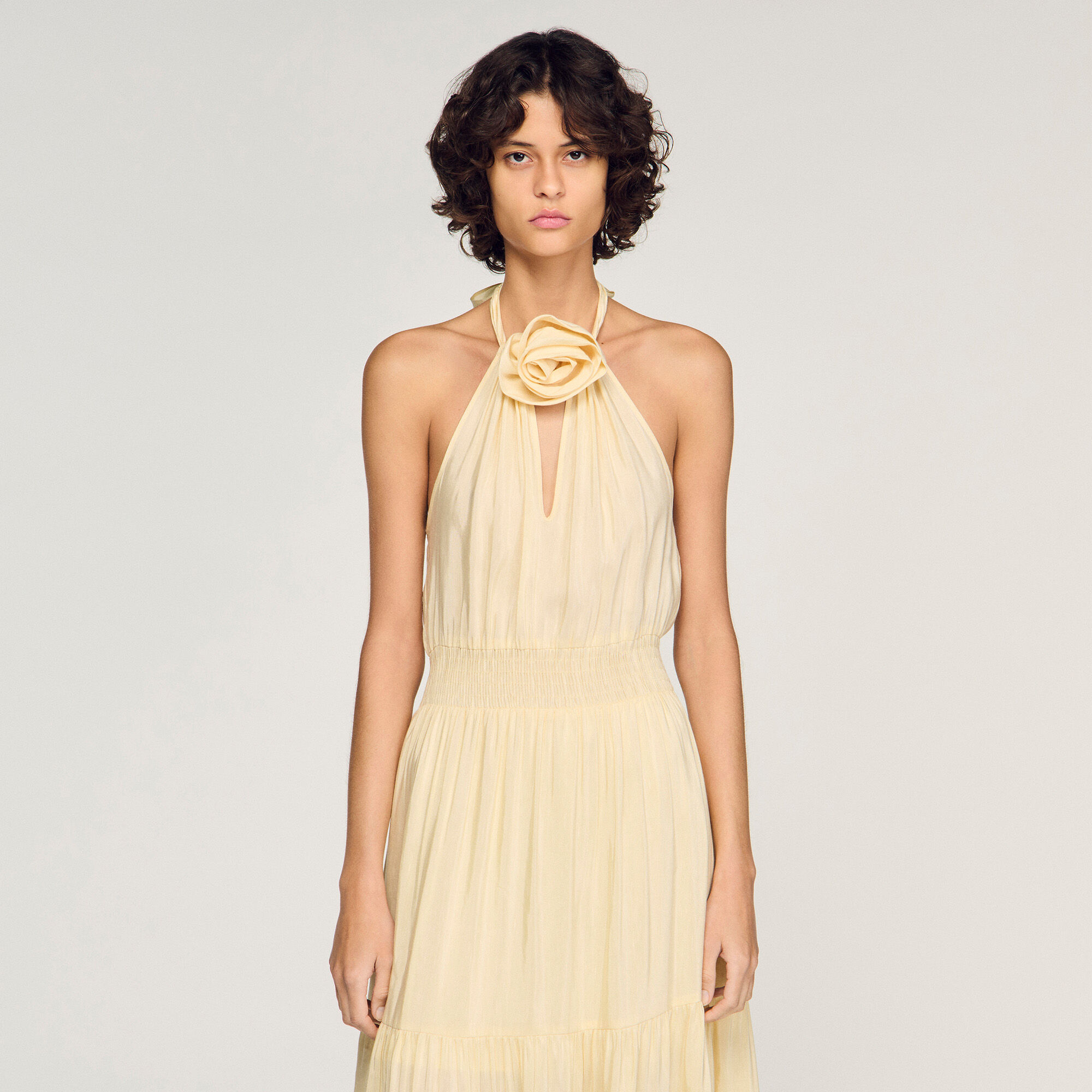 Blomsterhals linne maxi-dress