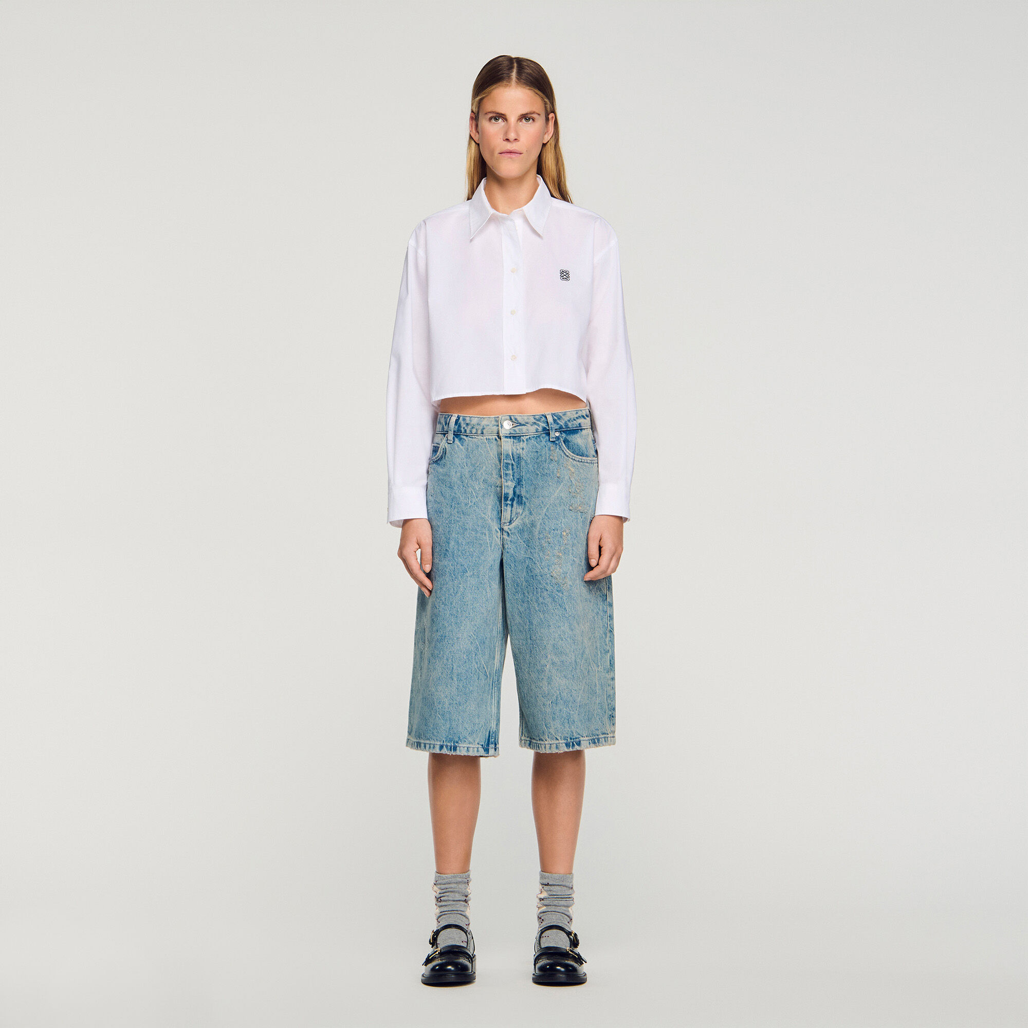 Förstörda denim Bermudabröcker