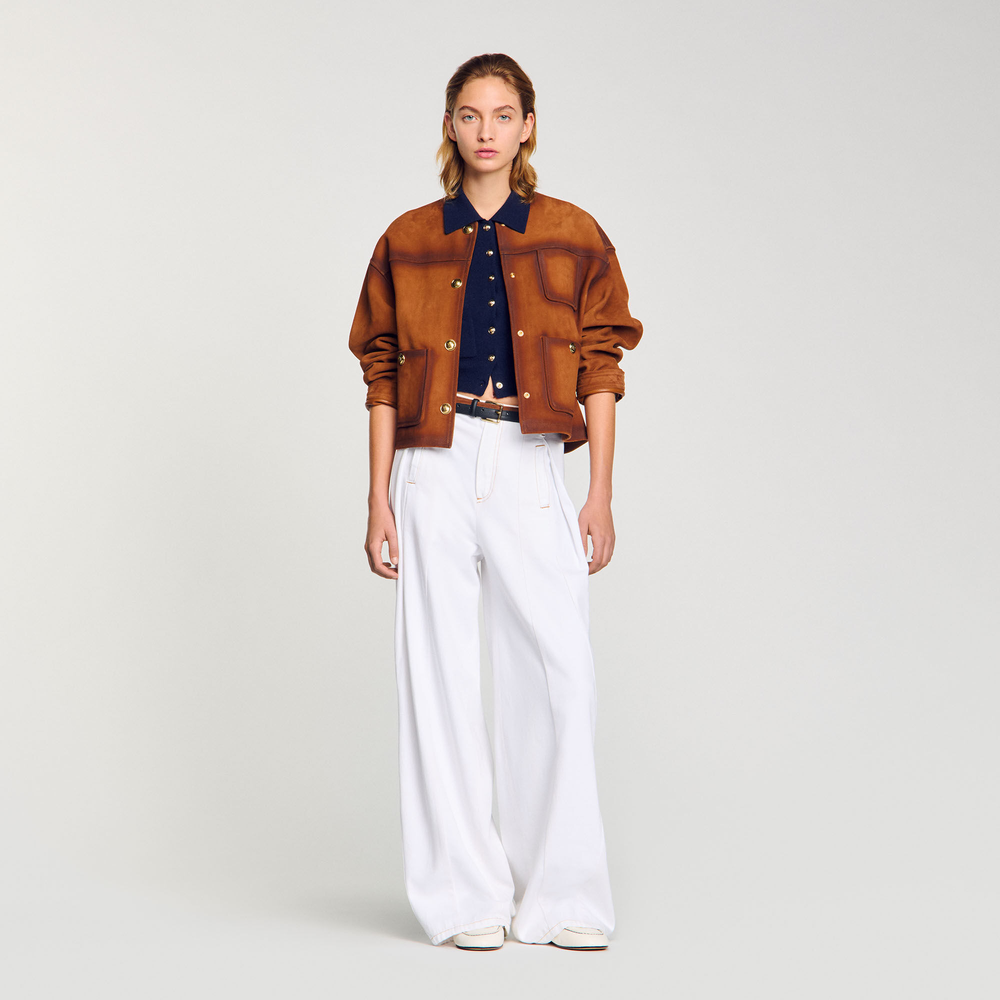 Topstitched bredbenade jeans