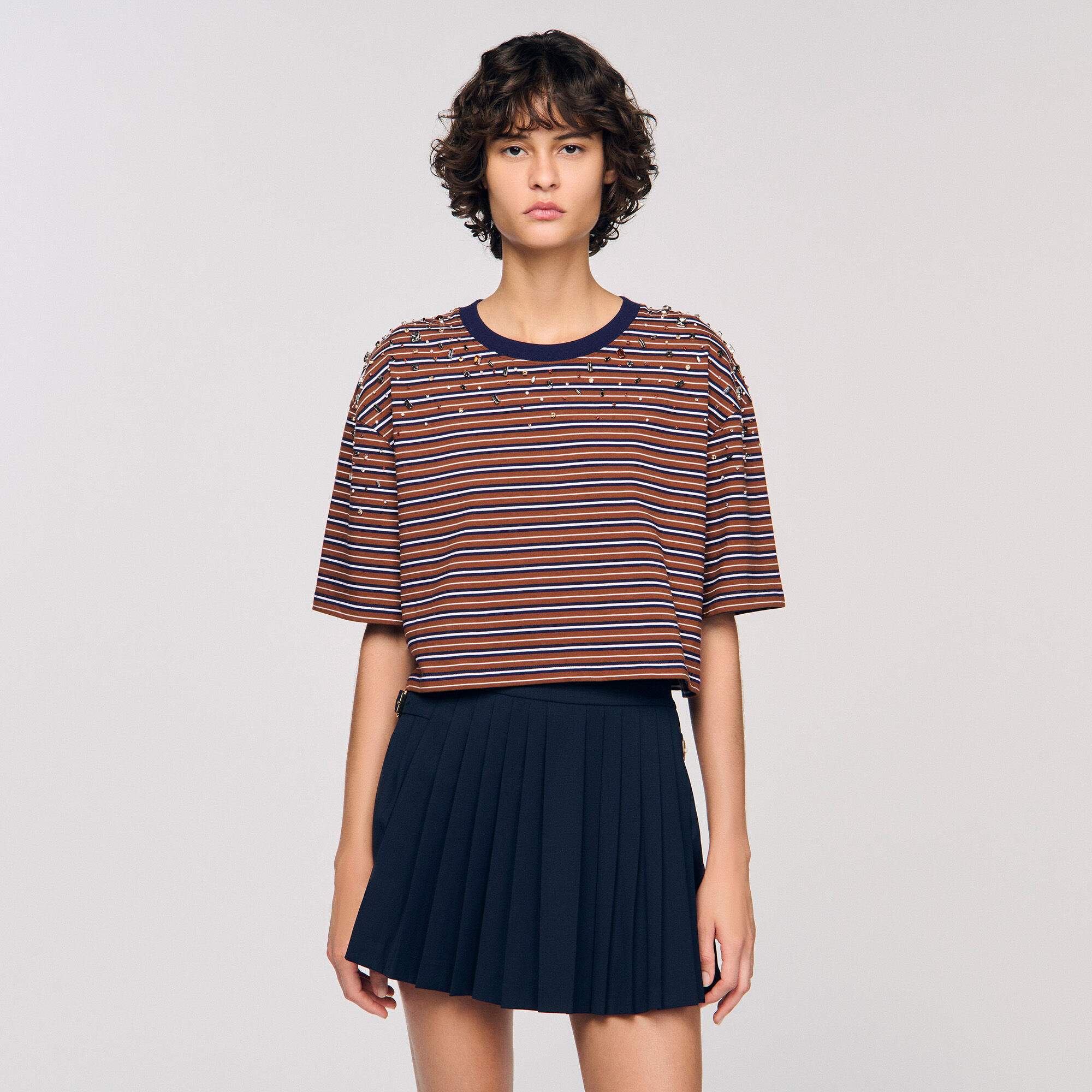Streckad strass-T-shirt