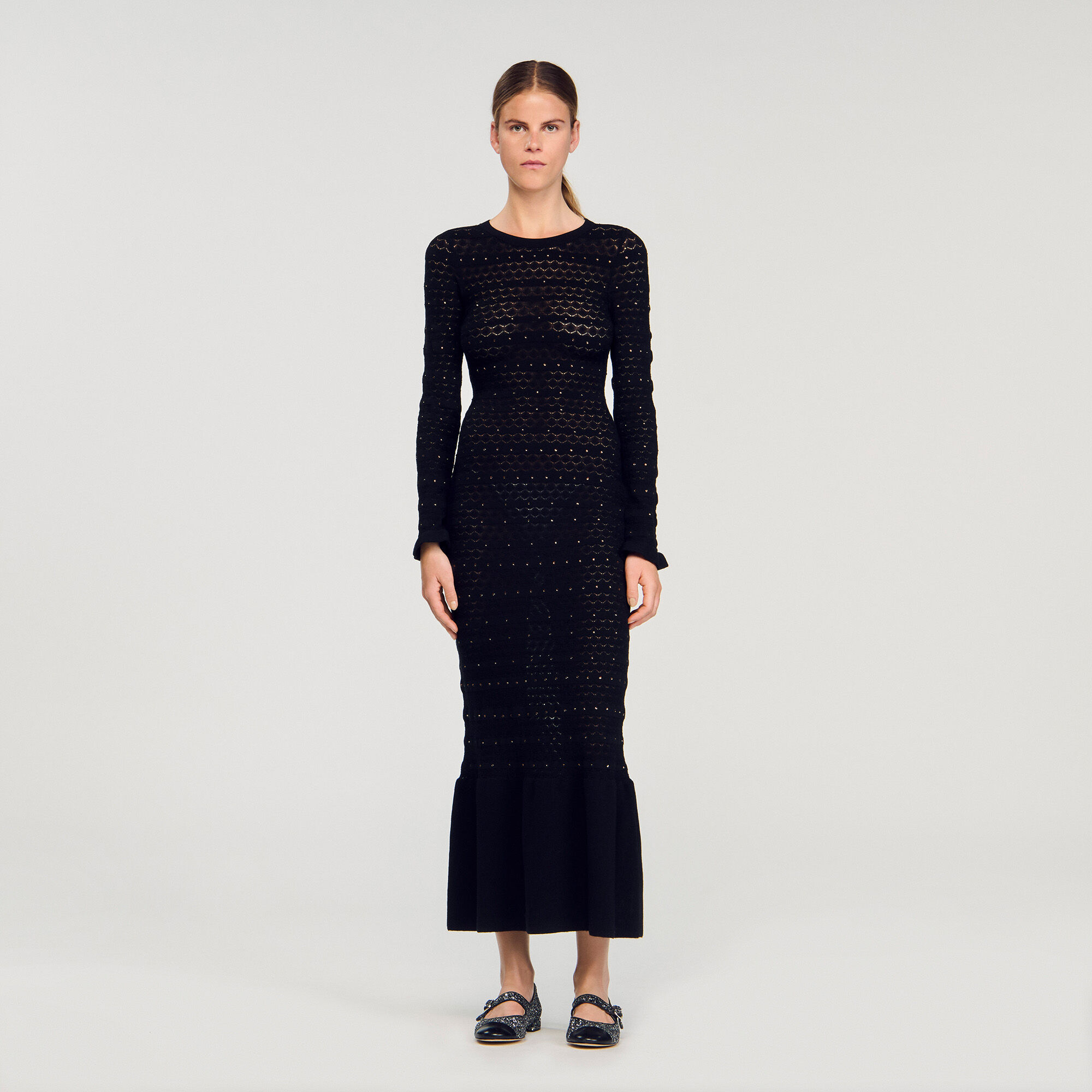 Strassstickad tröja maxi dress