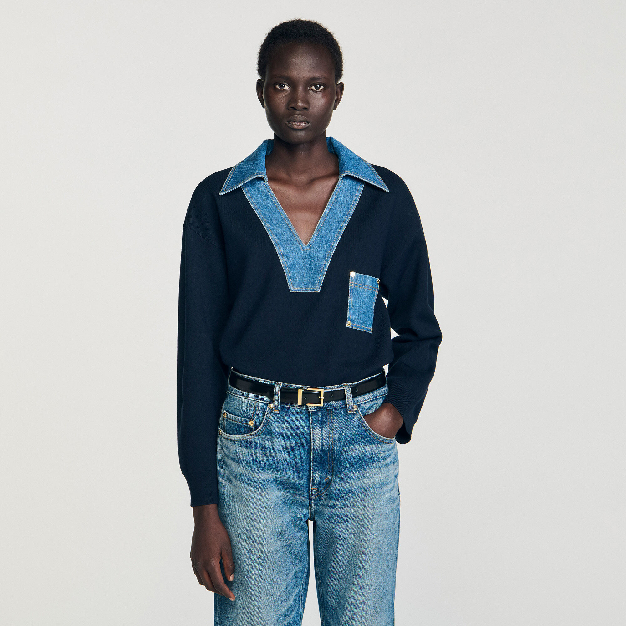 Tröja med denimdetaljer