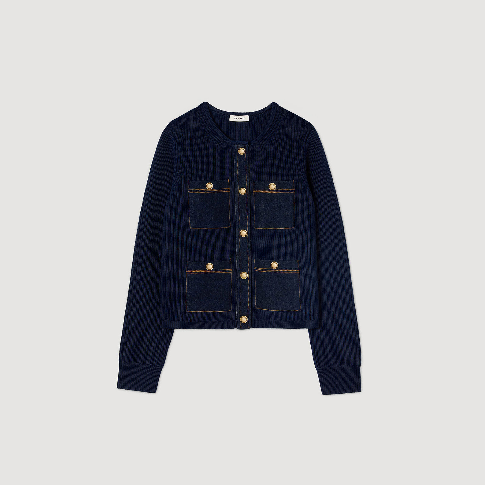 Denimdetaljer ribbknäppt cardigan
