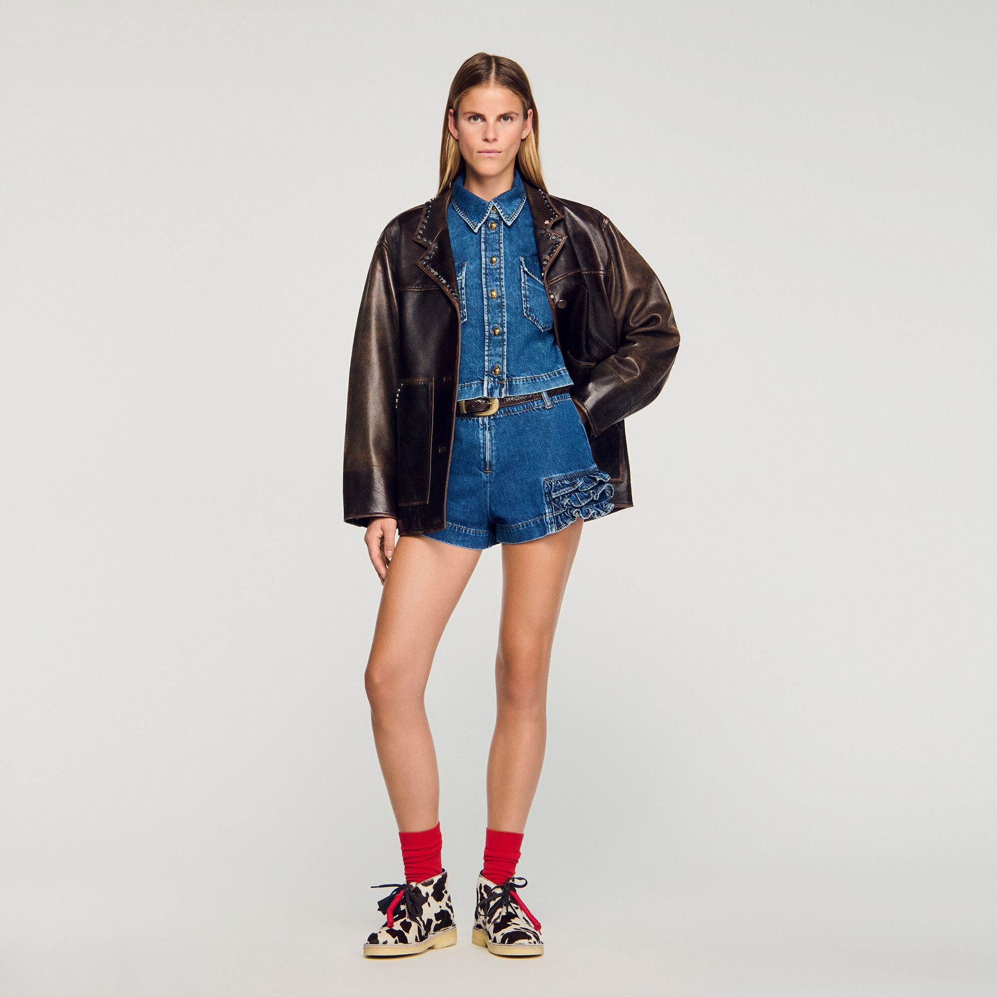 Ruffleskärmade jeansshortar