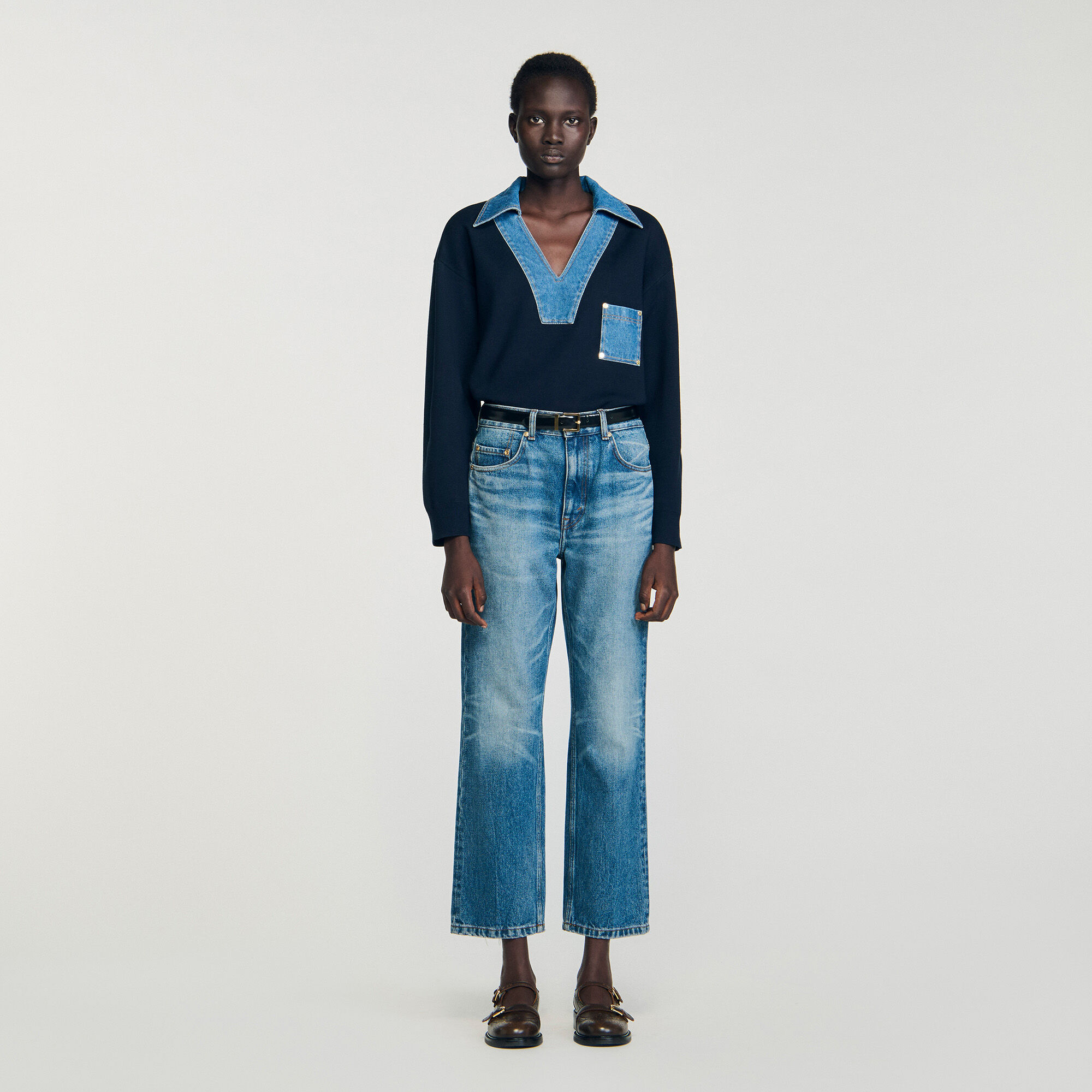 Tröja med denimdetaljer