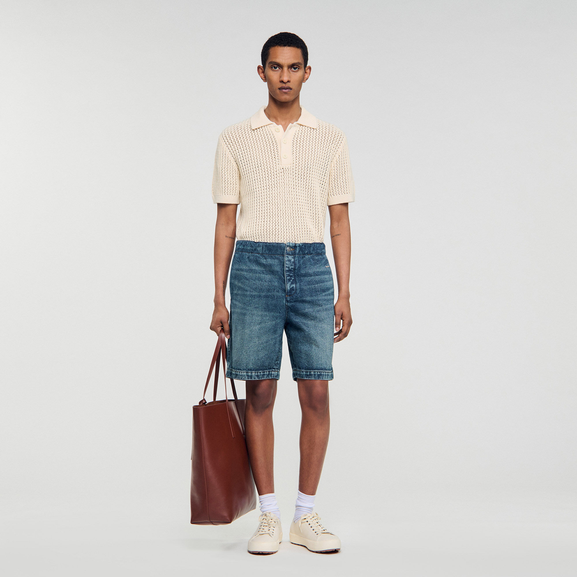 Gummade jeansshortar